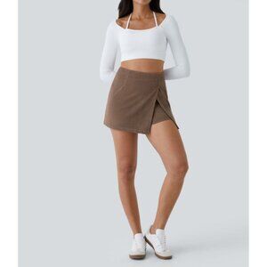 Halara High Waisted Back Zipper Split Hem 2-in-1 Corduroy Casual Skirt Sz XS Bro